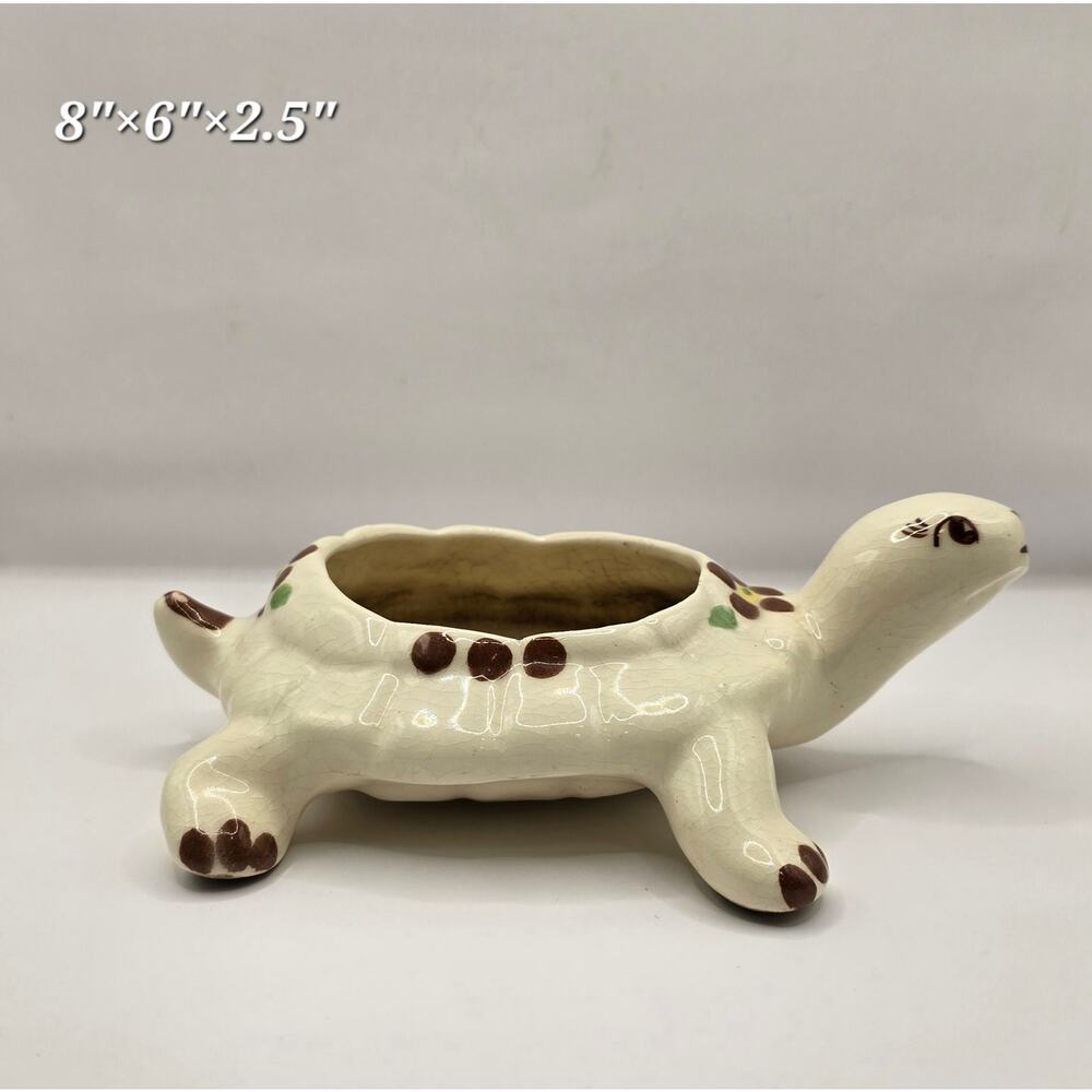 Vintage Turtle Ceramic Planter – Mid-Century Pottery Animal Figurine
